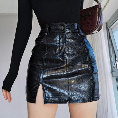 Spódnica Czarna Skóra Python