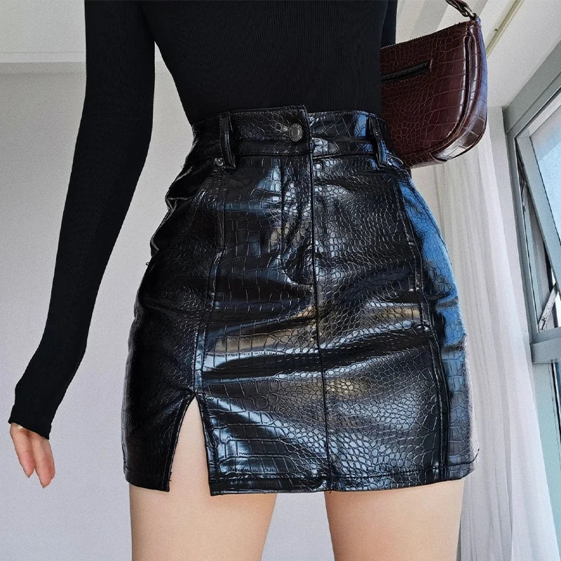 Spódnica Czarna Skóra Python