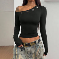 Top Czarna Asymetria z Oczkami