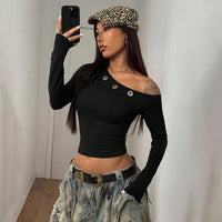 Top Czarna Asymetria z Oczkami