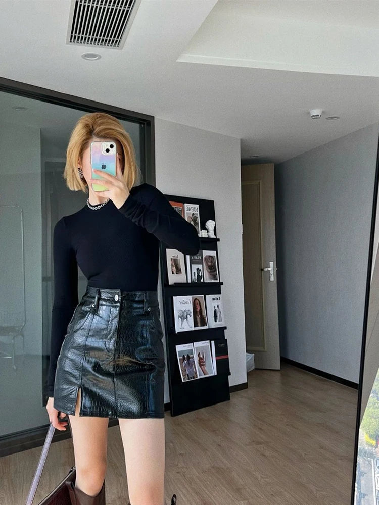 Spódnica Czarna Skóra Python